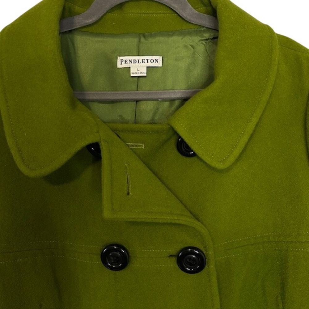 Pendleton Green Merino Wool Double Breasted Pea Coat Jacket Womens Large Flaw - Picture 4 of 12
